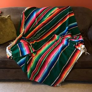 Vintage colorful cotton Mexican serape sarape salti fringed blanket